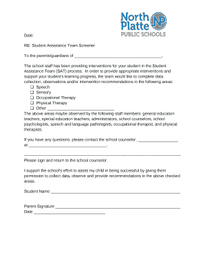 RE: Student Assistance Team Screener