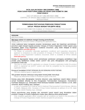 APPLICATION FORM FOR CHANGE OF PRODUCT REGISTRATION HOLDER