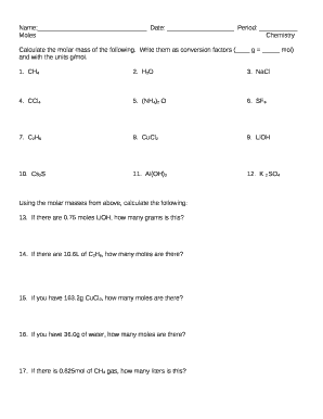 Calculate the molar mass of the following