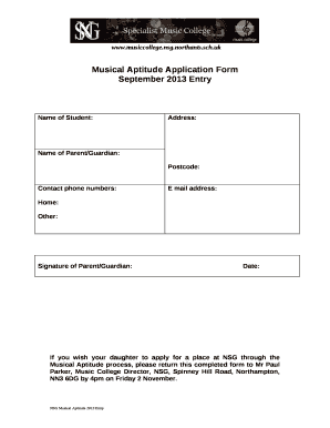 Musical Aptitude Application Form