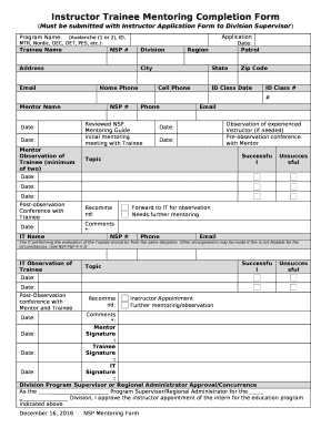 Instructor Trainee Mentoring Completion Form