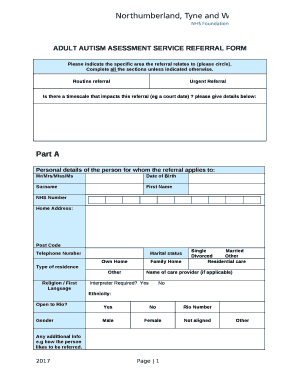 ADULT AUTISM ASESSMENT SERVICE REFERRAL FORM