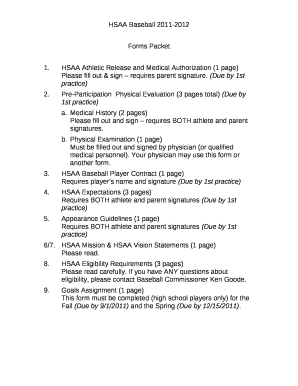 HSAA Athletic Release and Medical Authorization (1 page)