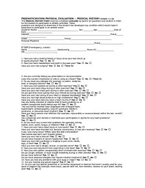 PREPARTICIPATION PHYSICAL EVALUATION -- MEDICAL HISTORY REVISED 1-11-06