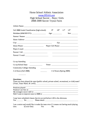 2008-2009 Soccer Tryout Form