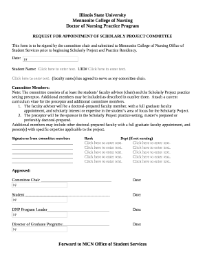 This form is to be signed by the committee chair and submitted to Mennonite College of Nursing Office of Student Services prior to beginning Scholarly Project and Practice Residency
