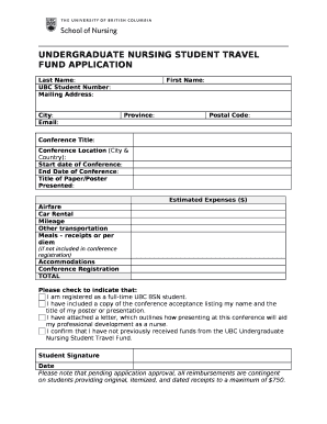 UNDERGRADUATE NURSING STUDENT TRAVEL FUND APPLICATION