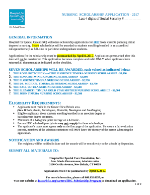 Hospital for Special Care (HSC) welcomes scholarship applications for 2017 from students pursuing initial degrees in nursing