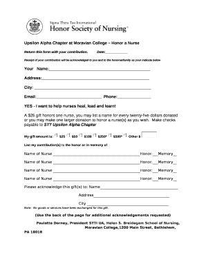 Upsilon Alpha Chapter at Moravian College Honor a Nurse