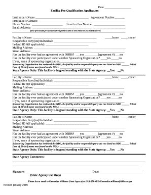 Facility Pre-Qualification Application