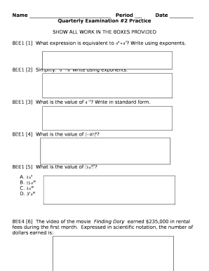 Quarterly Examination #2 Practice