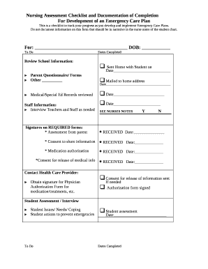 Nursing Assessment Checklist and Documentation of Completion