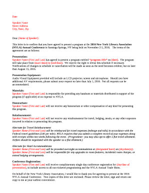 This letter is to confirm that you have agreed to present a program at the 2016 New York Library Association (NYLA) Annual Conference in Saratoga Springs, NY being held on November 2-5, 2016