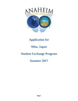 ANAHEIM-MITO SISTER CITY STUDENT EXCHANGE APPLICATION