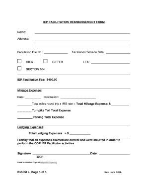 IEP FACILITATION REIMBURSEMENT FORM