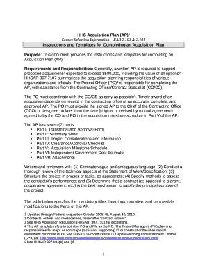 Instructions and Templates for Completing an Acquisition Plan