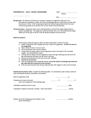 Stoichiometry mass volume relationshipsName Partner