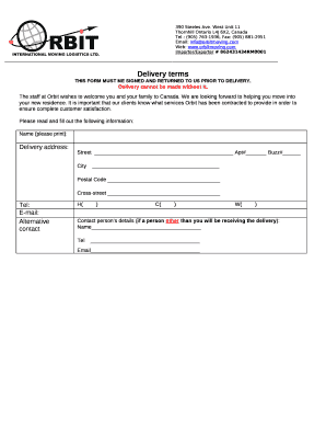 THIS FORM MUST ME SIGNED AND RETURNED TO US PRIOR TO DELIVERY