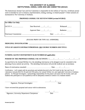 PROPOSED ANIMAL USE REVIEW FORM (revised 4/5/2012)