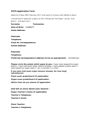 POTS Application Form