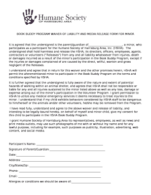 BOOK BUDDY PROGRAM WAIVER OF LIABILITY AND MEDIA RELEASE FORM FOR MINOR