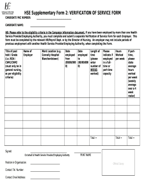 HSE Supplementary Form 2: VERIFICATION OF SERVICE FORM