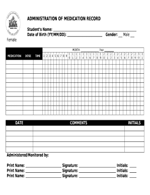 ADMINISTRATION OF MEDICATION RECORD Doc Template pdfFiller ADMINISTRATION OF MEDICATION RECORD Doc Template pdfFiller