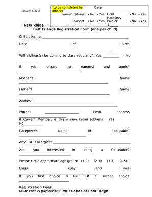 Park Ridge First Friends Registration Form (one per child)