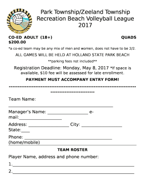 Park Township/Zeeland Township Recreation Beach Volleyball League 2017