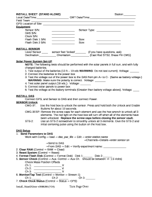 INSTALL SHEET(STAND ALONE)Station: