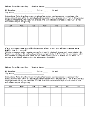 Winter Break Workout LogStudent Name:
