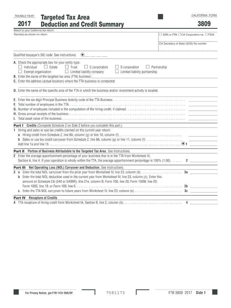 california form 3809 2017 Preview on Page 1