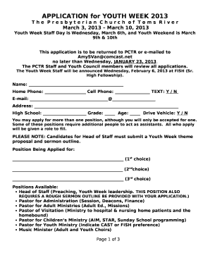 APPLICATION for YOUTH WEEK 2013
