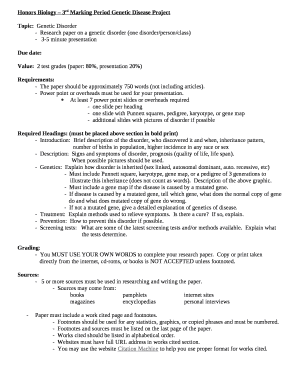Honors Biology 3rd Marking Period Genetic Disease Project