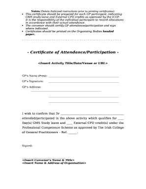 Notes (Delete Italicized instructions prior to printing certificates):