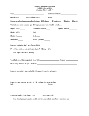 Physics Scholarship Application