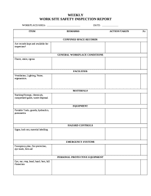 WORK SITE SAFETY INSPECTION REPORT