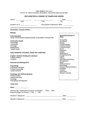 DECLARATION & CHANGE OF MAJOR AND MINOR