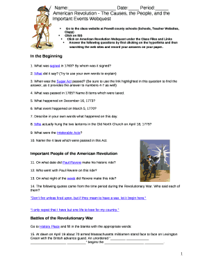 American Revolution - The Causes, the People, and the Important Events Webquest