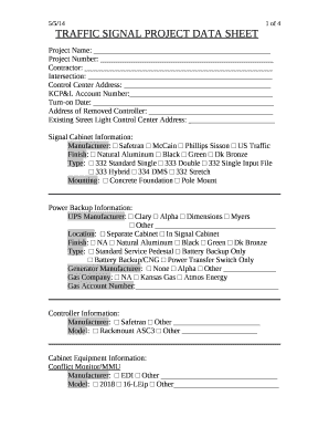 TRAFFIC SIGNAL PROJECT DATA SHEET Doc Template | pdfFiller