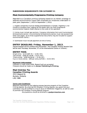 SUBMISSION REQUIREMENTS FOR CATEGORY E1