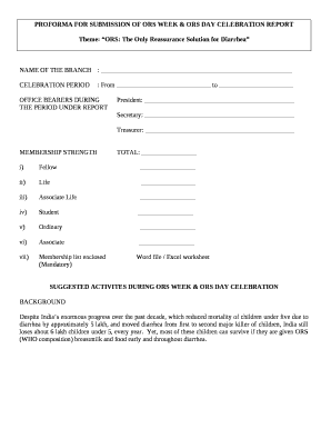 PROFORMA FOR SUBMISSION OF ORS WEEK & ORS DAY CELEBRATION REPORT