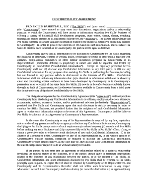 PRO SKILLS BASKETBALL, LLC (Pro Skills) and (your name) (the Counterparty) have entered or may enter into discussions, negotiations and/or a relationship pursuant to which the Counterparty will have access to information regarding Pro