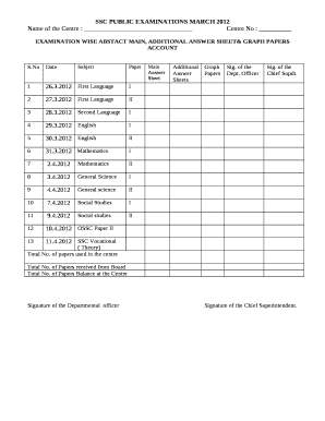 Name of the Centre : Centre No :