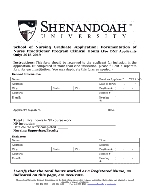 School of Nursing Graduate Application: Documentation of Nurse Practitioner Program Clinical Hours (For DNP Applicants Only) 2018-2019