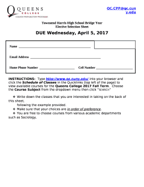 Elective Selection Sheet