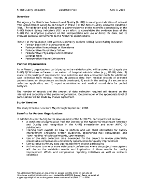 The Agency for Healthcare Research and Quality (AHRQ) is seeking an indication of interest from organizations willing to participate in Phase II of the AHRQ Quality Indicators Validation Pilot