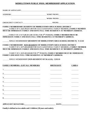 MIDDLETOWN PUBLIC POOL MEMBERSHIP APPLICATION