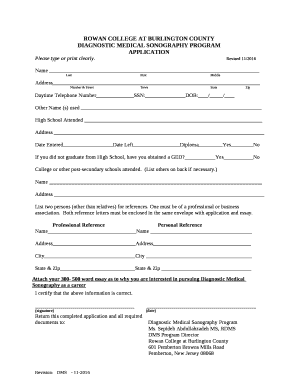 ROWAN COLLEGE AT BURLINGTON COUNTY DIAGNOSTIC MEDICAL SONOGRAPHY PROGRAM APPLICATION
