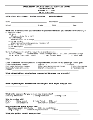 VOCATIONAL ASSESSMENT: Student Interview(Middle School)Date: